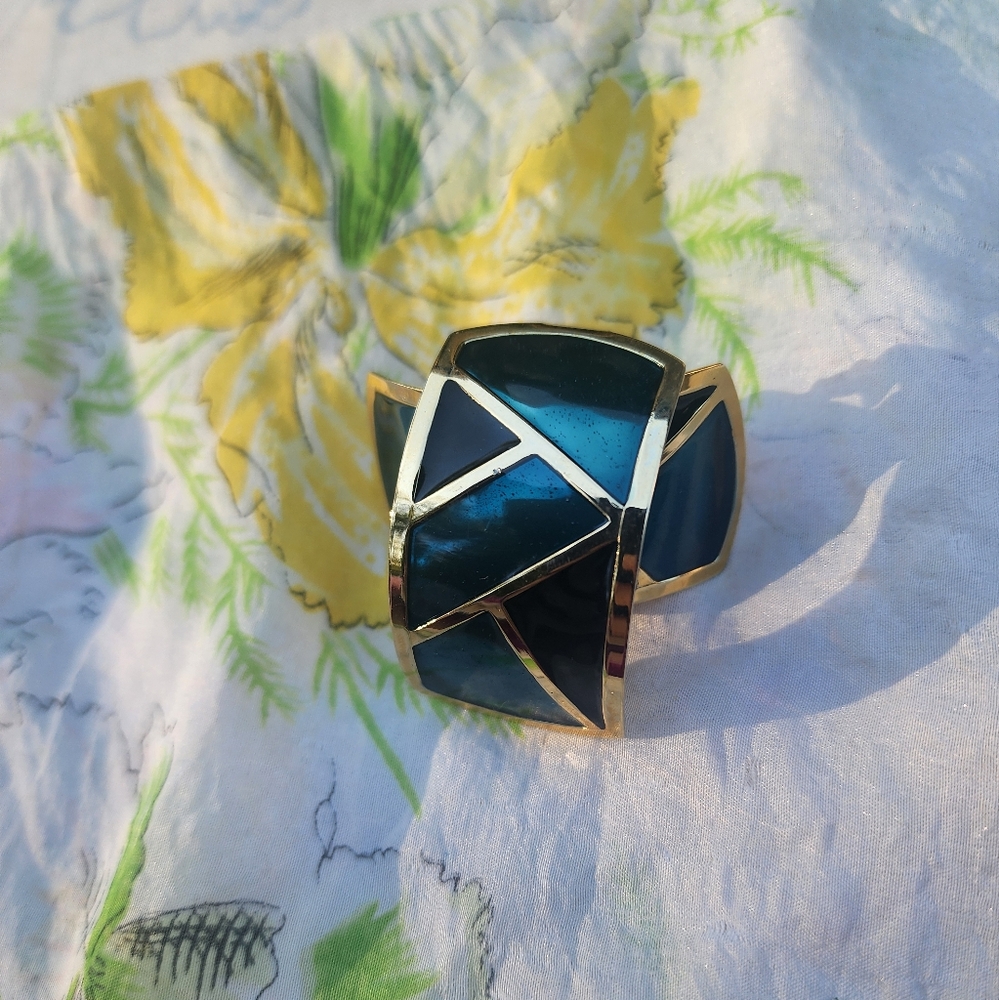 90s Gold and Blue Geometric Earrings